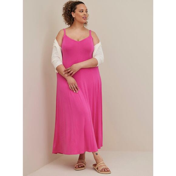 NWT Torrid Super Soft Pink Jersey Knit Trapeze Maxi Dress Plus Size: 00X (10) - Picture 2 of 5